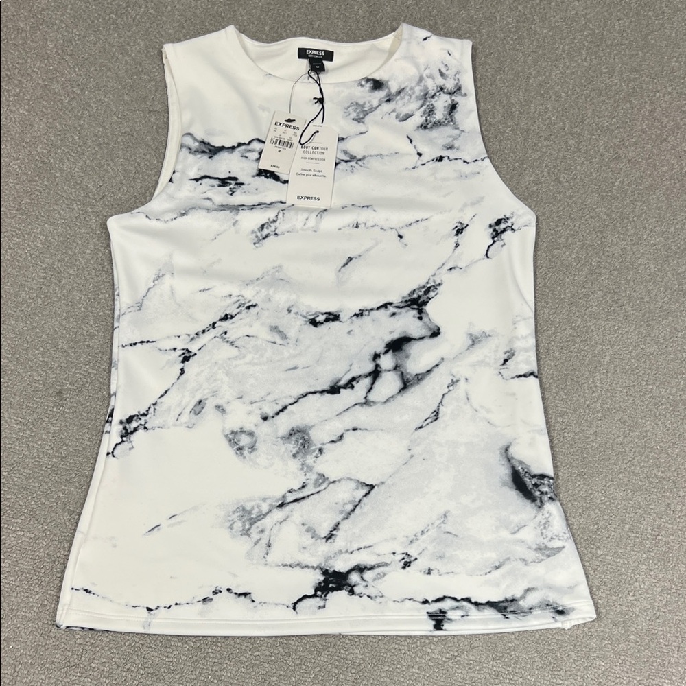 Express White and Black Marble Body Contour Tank Size Medium